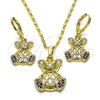 Juego de Arete y Dije de Adulto 10.196.0095 Oro Laminado, Diseño de Osito, con Rubi Micro Pave, Pulido, Tono Dorado