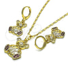 Juego de Arete y Dije de Adulto 10.196.0095 Oro Laminado, Diseño de Osito, con Rubi Micro Pave, Pulido, Tono Dorado