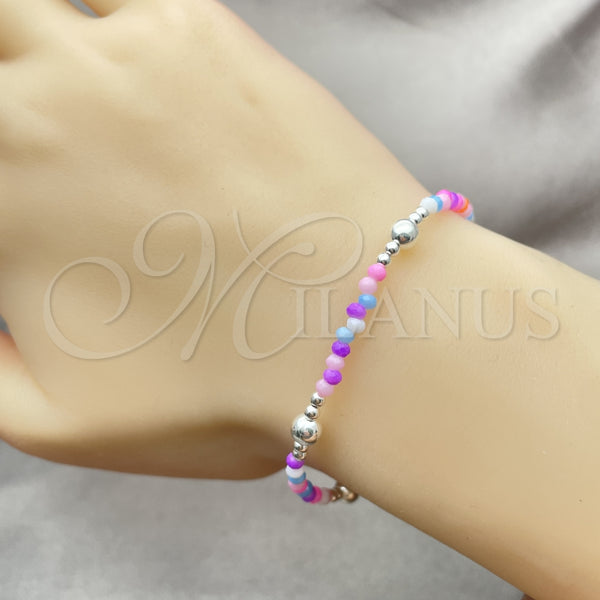 Pulsera Elegante 03.401.0023.07 Plata Rodinada, Diseño de Bola, con Cristal Multicolor, Pulido, Tono Plateado (7 Pulgadas de Largo)