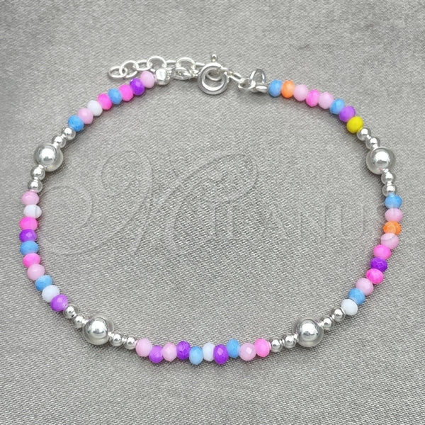 Pulsera Elegante 03.401.0023.07 Plata Rodinada, Diseño de Bola, con Cristal Multicolor, Pulido, Tono Plateado (7 Pulgadas de Largo)