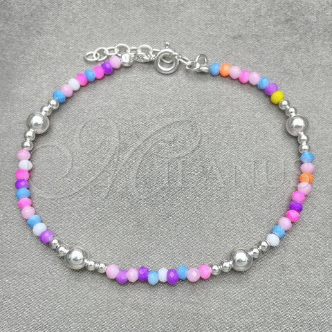Pulsera Elegante 03.401.0023.07 Plata Rodinada, Diseño de Bola, con Cristal Multicolor, Pulido, Tono Plateado (7 Pulgadas de Largo)