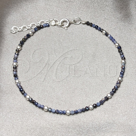 Pulsera Elegante 03.401.0047.07 Plata Rodinada, Diseño de Bola, con Cristal Negro, Pulido, Tono Plateado (7 Pulgadas de Largo)