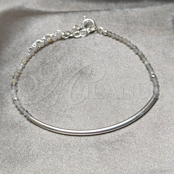 Pulsera Elegante 03.401.0063.07 Plata Rodinada, Diseño de Bola, con Cristal Gris, Pulido, Tono Plateado (7 Pulgadas de Largo)