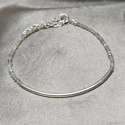 Pulsera Elegante 03.401.0063.07 Plata Rodinada, Diseño de Bola, con Cristal Gris, Pulido, Tono Plateado (7 Pulgadas de Largo)