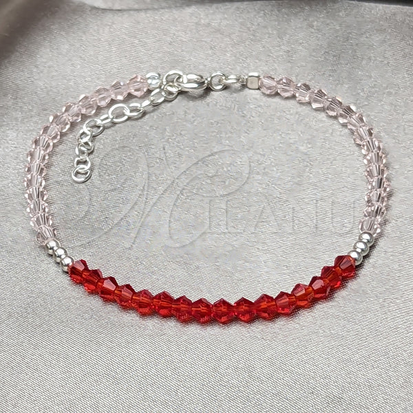 Pulsera Elegante 03.401.0067.07 Plata Rodinada, Diseño de Bola, con Cristal Granate, Pulido, Tono Plateado (7 Pulgadas de Largo)