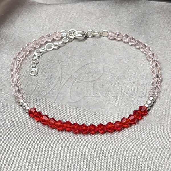 Pulsera Elegante 03.401.0067.07 Plata Rodinada, Diseño de Bola, con Cristal Granate, Pulido, Tono Plateado (7 Pulgadas de Largo)