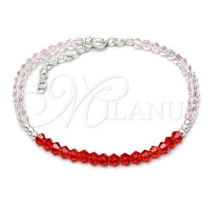 Pulsera Elegante 03.401.0067.07 Plata Rodinada, Diseño de Bola, con Cristal Granate, Pulido, Tono Plateado (7 Pulgadas de Largo)