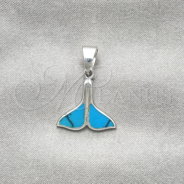 Dije Elegante 05.410.0006.2 Plata Rodinada, Diseño de Pescado, con Opal Bermuda Blue, Pulido, Tono Plateado