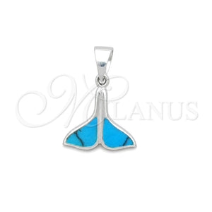 Dije Elegante 05.410.0006.2 Plata Rodinada, Diseño de Pescado, con Opal Bermuda Blue, Pulido, Tono Plateado