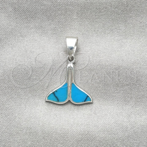 Dije Elegante 05.410.0006.2 Plata Rodinada, Diseño de Pescado, con Opal Bermuda Blue, Pulido, Tono Plateado