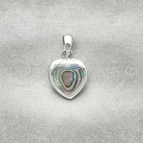 Dije Elegante 05.410.0007.1 Plata Rodinada, Diseño de Corazón, con Opal Volcano, Pulido, Tono Plateado