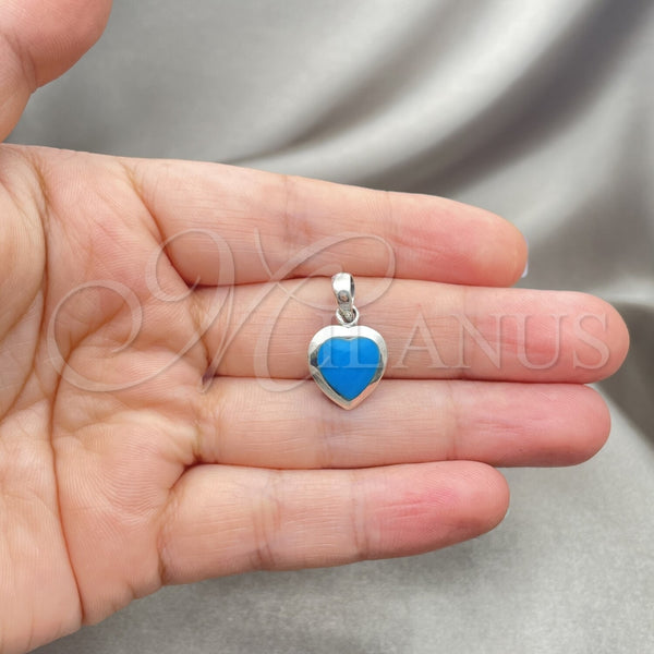 Dije Elegante 05.410.0007.2 Plata Rodinada, Diseño de Corazón, con Opal Bermuda Blue, Pulido, Tono Plateado