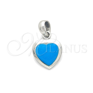 Dije Elegante 05.410.0007.2 Plata Rodinada, Diseño de Corazón, con Opal Bermuda Blue, Pulido, Tono Plateado
