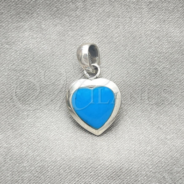 Dije Elegante 05.410.0007.2 Plata Rodinada, Diseño de Corazón, con Opal Bermuda Blue, Pulido, Tono Plateado
