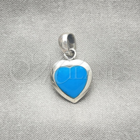 Dije Elegante 05.410.0007.2 Plata Rodinada, Diseño de Corazón, con Opal Bermuda Blue, Pulido, Tono Plateado
