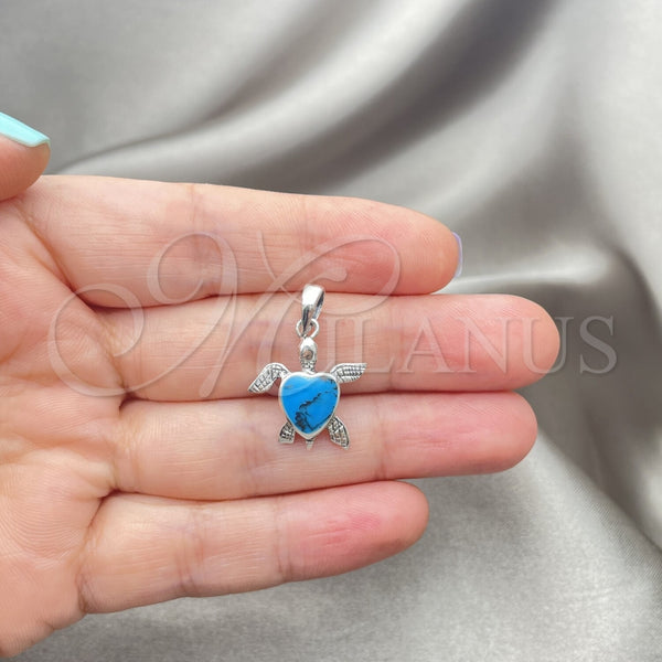 Dije Elegante 05.410.0008.1 Plata Rodinada, Diseño de Tortuga, con Opal Bermuda Blue, Pulido, Tono Plateado