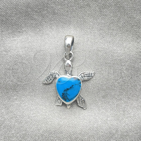 Dije Elegante 05.410.0008.1 Plata Rodinada, Diseño de Tortuga, con Opal Bermuda Blue, Pulido, Tono Plateado