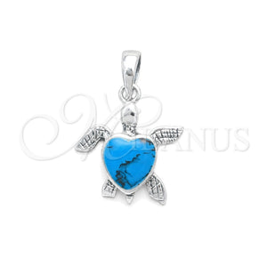 Dije Elegante 05.410.0008.1 Plata Rodinada, Diseño de Tortuga, con Opal Bermuda Blue, Pulido, Tono Plateado