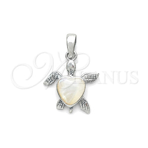 Dije Elegante 05.410.0008.2 Plata Rodinada, Diseño de Tortuga, con Madre Perla Marfil, Pulido, Tono Plateado