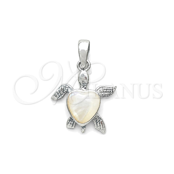 Dije Elegante 05.410.0008.2 Plata Rodinada, Diseño de Tortuga, con Madre Perla Marfil, Pulido, Tono Plateado