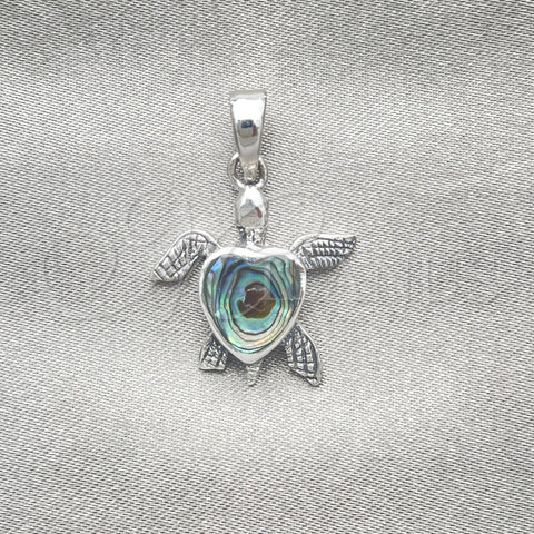 Dije Elegante 05.410.0008.3 Plata Rodinada, Diseño de Tortuga, con Opal Volcano, Pulido, Tono Plateado
