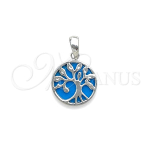 Dije Elegante 05.410.0009.2 Plata Rodinada, Diseño de Ãrbol, con Opal Light Turquoise, Pulido, Tono Plateado