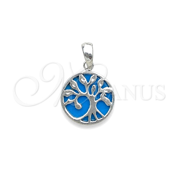 Dije Elegante 05.410.0009.2 Plata Rodinada, Diseño de Ãrbol, con Opal Light Turquoise, Pulido, Tono Plateado
