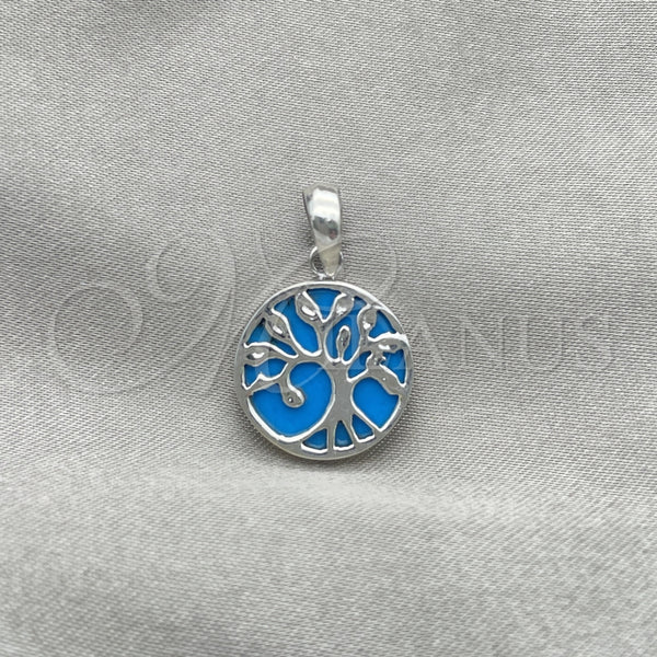 Dije Elegante 05.410.0009.2 Plata Rodinada, Diseño de Ãrbol, con Opal Light Turquoise, Pulido, Tono Plateado