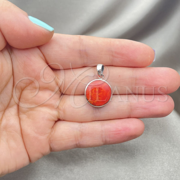 Dije Elegante 05.410.0009.3 Plata Rodinada, Diseño de Ãrbol, con Opal Rojo Naranja, Pulido, Tono Plateado