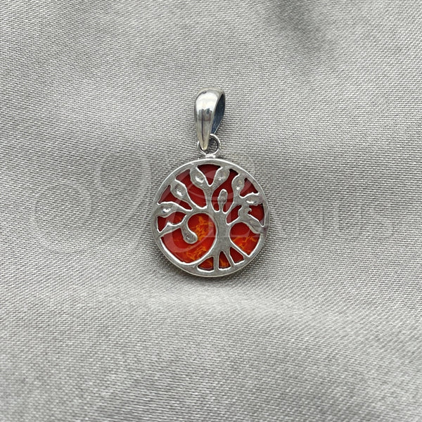 Dije Elegante 05.410.0009.3 Plata Rodinada, Diseño de Ãrbol, con Opal Rojo Naranja, Pulido, Tono Plateado