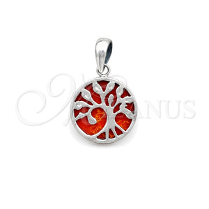 Dije Elegante 05.410.0009.3 Plata Rodinada, Diseño de Ãrbol, con Opal Rojo Naranja, Pulido, Tono Plateado