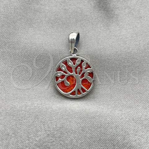 Dije Elegante 05.410.0009.3 Plata Rodinada, Diseño de Ãrbol, con Opal Rojo Naranja, Pulido, Tono Plateado