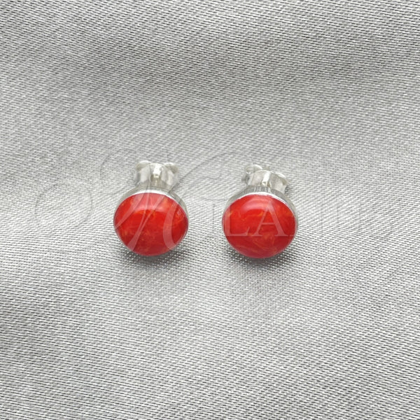 Arete Dormilona 02.410.0001.2 Plata Rodinada, Diseño de Bola, con Opal Rojo Naranja, Pulido, Tono Plateado
