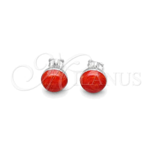 Arete Dormilona 02.410.0001.2 Plata Rodinada, Diseño de Bola, con Opal Rojo Naranja, Pulido, Tono Plateado