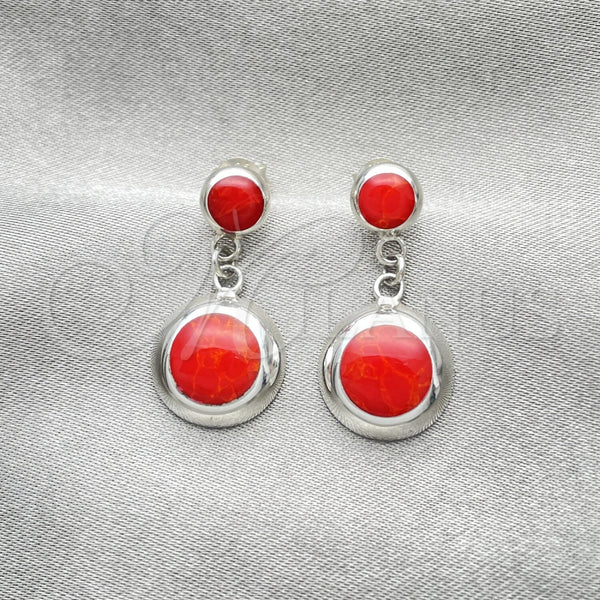 Arete Largo 02.410.0003 Plata Rodinada, Diseño de Bola, con Opal Rojo Naranja, Pulido, Tono Plateado