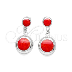 Arete Largo 02.410.0003 Plata Rodinada, Diseño de Bola, con Opal Rojo Naranja, Pulido, Tono Plateado
