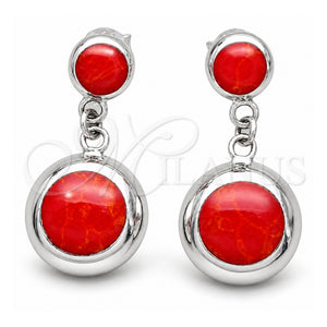 Arete Largo 02.410.0003 Plata Rodinada, Diseño de Bola, con Opal Rojo Naranja, Pulido, Tono Plateado