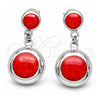 Arete Largo 02.410.0003 Plata Rodinada, Diseño de Bola, con Opal Rojo Naranja, Pulido, Tono Plateado