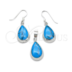 Juego de Arete y Dije de Adulto 10.410.0001 Plata Rodinada, con Opal Bermuda Blue, Pulido, Tono Plateado