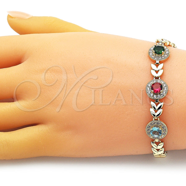 Pulsera Elegante 03.283.0291.08 Oro Laminado, Diseño de Oja, con Multicolor Zirconia Cubica, Pulido, Tono Dorado (07 MM Thickness, 8 Inches Length)