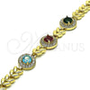 Pulsera Elegante 03.283.0291.08 Oro Laminado, Diseño de Oja, con Multicolor Zirconia Cubica, Pulido, Tono Dorado (07 MM Thickness, 8 Inches Length)