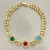 Pulsera Elegante 03.283.0291.08 Oro Laminado, Diseño de Oja, con Multicolor Zirconia Cubica, Pulido, Tono Dorado (07 MM Thickness, 8 Inches Length)