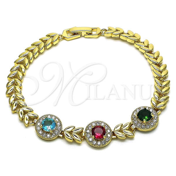 Pulsera Elegante 03.283.0291.08 Oro Laminado, Diseño de Oja, con Multicolor Zirconia Cubica, Pulido, Tono Dorado (07 MM Thickness, 8 Inches Length)