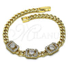 Pulsera Elegante 03.283.0292.08 Oro Laminado, Diseño de Miami Cubana, con Blanca Zirconia Cubica, Pulido, Tono Dorado (05 MM Thickness, 8 Inches Length)