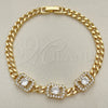 Pulsera Elegante 03.283.0292.08 Oro Laminado, Diseño de Miami Cubana, con Blanca Zirconia Cubica, Pulido, Tono Dorado (05 MM Thickness, 8 Inches Length)