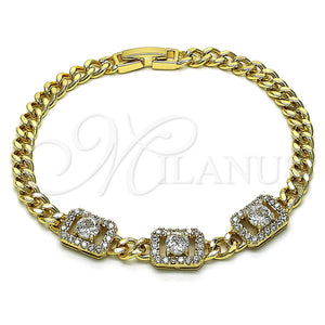 Pulsera Elegante 03.283.0292.08 Oro Laminado, Diseño de Miami Cubana, con Blanca Zirconia Cubica, Pulido, Tono Dorado (05 MM Thickness, 8 Inches Length)