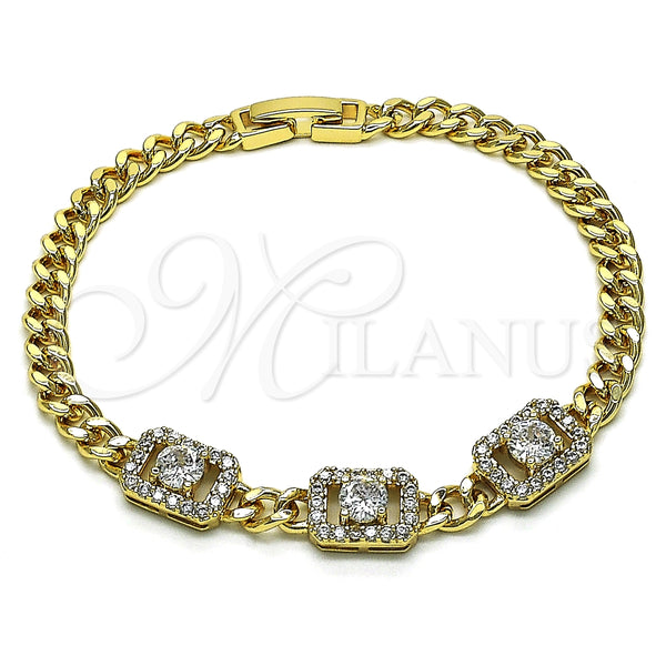 Pulsera Elegante 03.283.0292.08 Oro Laminado, Diseño de Miami Cubana, con Blanca Zirconia Cubica, Pulido, Tono Dorado (05 MM Thickness, 8 Inches Length)