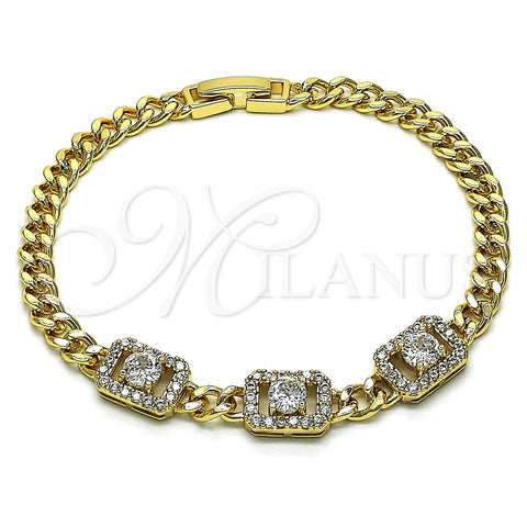 Pulsera Elegante 03.283.0292.08 Oro Laminado, Diseño de Miami Cubana, con Blanca Zirconia Cubica, Pulido, Tono Dorado (05 MM Thickness, 8 Inches Length)