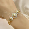 Pulsera Elegante 03.283.0293.07 Oro Laminado, Diseño de Corazón y Miami Cubana, con Blanca Zirconia Cubica, Pulido, Tono Dorado (05 MM Thickness, 7 Inches Length)