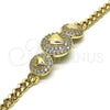 Pulsera Elegante 03.283.0293.07 Oro Laminado, Diseño de Corazón y Miami Cubana, con Blanca Zirconia Cubica, Pulido, Tono Dorado (05 MM Thickness, 7 Inches Length)
